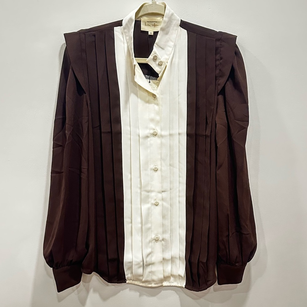 Tuckernuck India Hicks Chocolate Ivory Grove Long Sleeve Button Down Blouse NWOT - Picture 2 of 12
